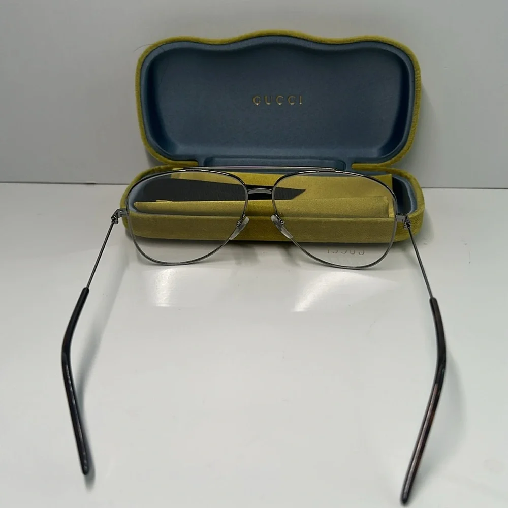 Gucci Silver Aviator Glasses NEW GG0442O Aviator Eyeglasses – Ruthenium / Silver